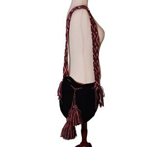 NEW Las Olas Large Columbian Wayuu MO Bag Black Multi 2.5" Wide Strap Boho Style